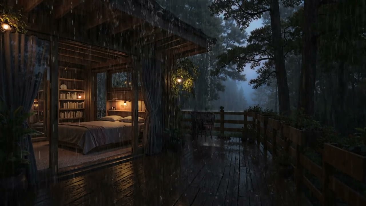 Gentle Forest Rain Falling on a Cozy Cabin at Night 🌧 | Relax and Drift Into Deep Sleep