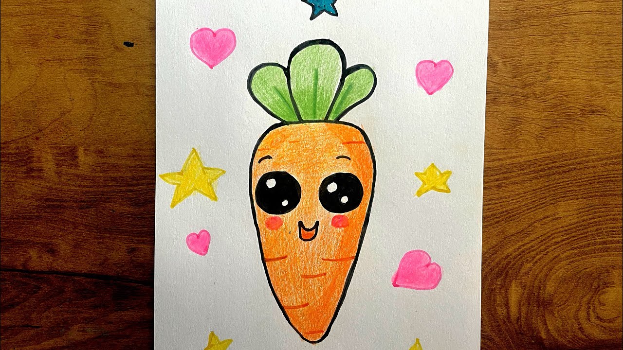 Cute and easy drawing for kids || cute carrot drawing and colouring 