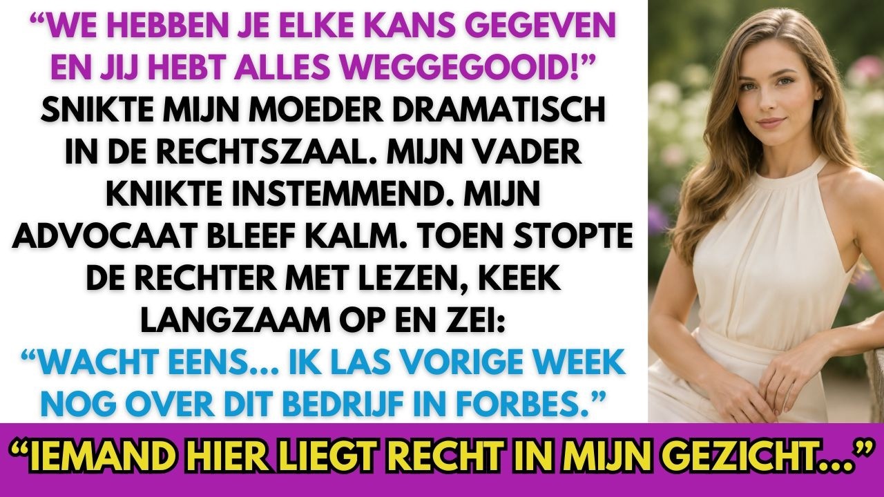 Mijn familie stond tegenover me in een volle rechtszaal en geen van hen keek me aan. Mijn moeder huilde keurig op commando, mijn vader knikte bij elk woord van haar, en mijn broer Pieter had zijn...