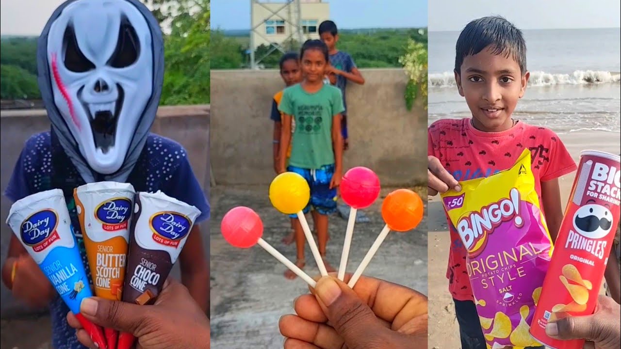 Smiley balloons hitting challenge vanilla ice cream gems candy kinder Joy lollipop 