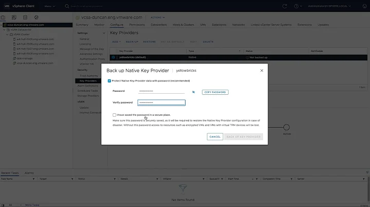 Configuring the vSphere Native Key Provider and vSAN Encryption with vSphere/vSAN 7.0u2