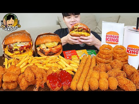 ASMR MUKBANG BURGER KING Crispy Fried Chicken Cheese Burger Cheese Stick Recipe Eating