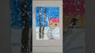 Snow fall scenery painting #art #youtubeshorts