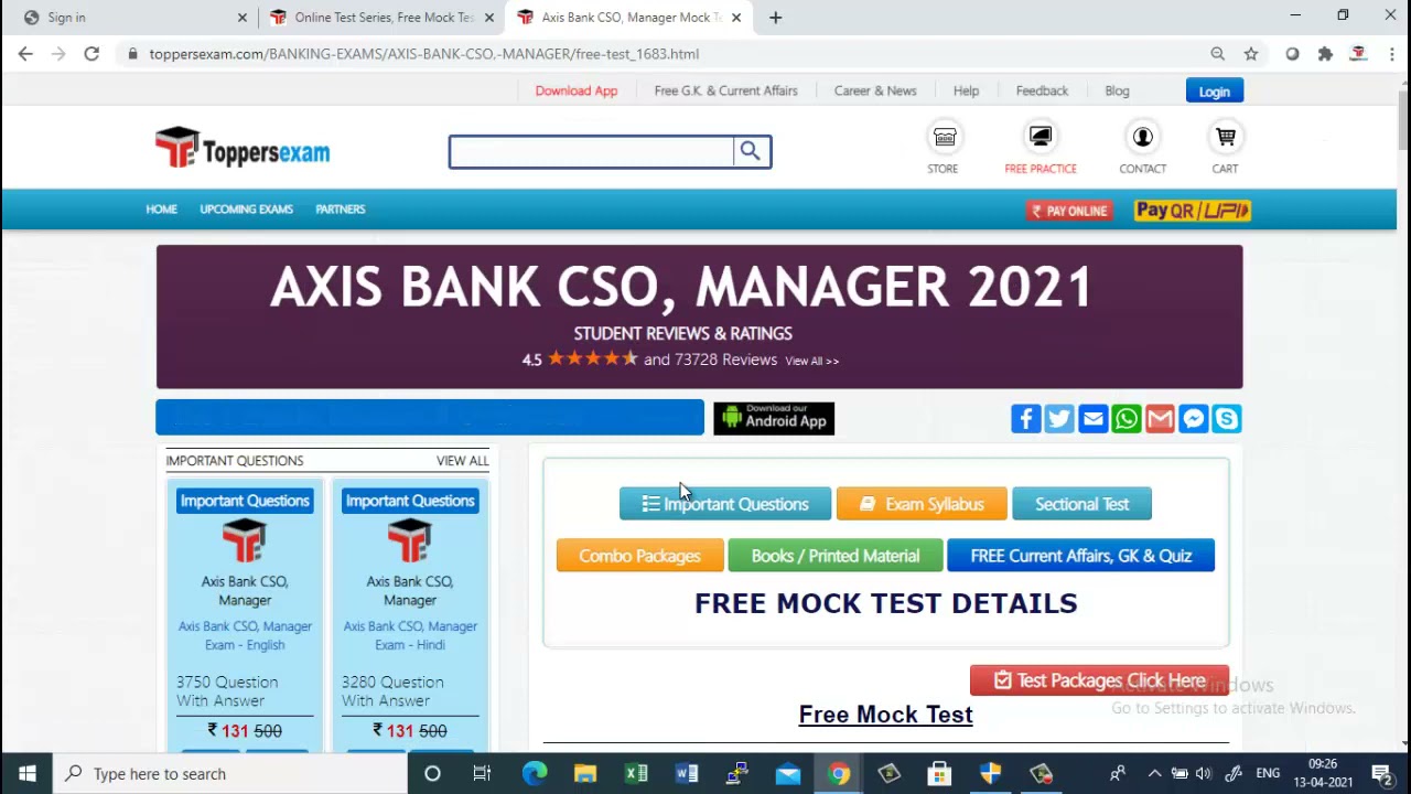 Axis Bank CSO Manager 2021 Free Online Mock Test Important Questions EBook Update Syllabus