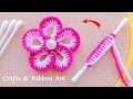 Amazing Woolen Flower Making Ideas with Cotton Buds - Hand Embroidery Easy Trick - DIY Woolen Flower