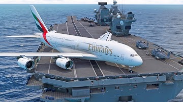 This is Crazy! Airbus A380 Emirates Takeoff from Aircraft Carrier