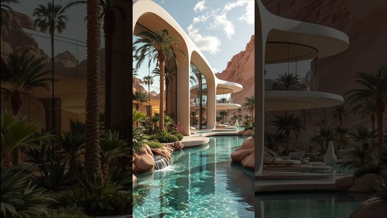 🏜 Futuristic Desert Villa with Oasis Stream – Luxury 4K Escape