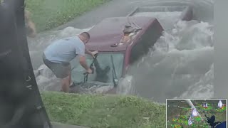 Houston man talks about being rescued after truck swept away, flooded with him still inside