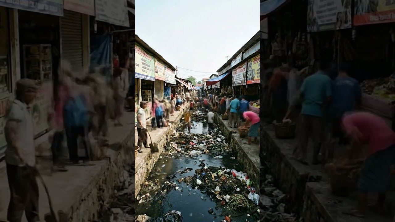 Cleaning dirty traditional market