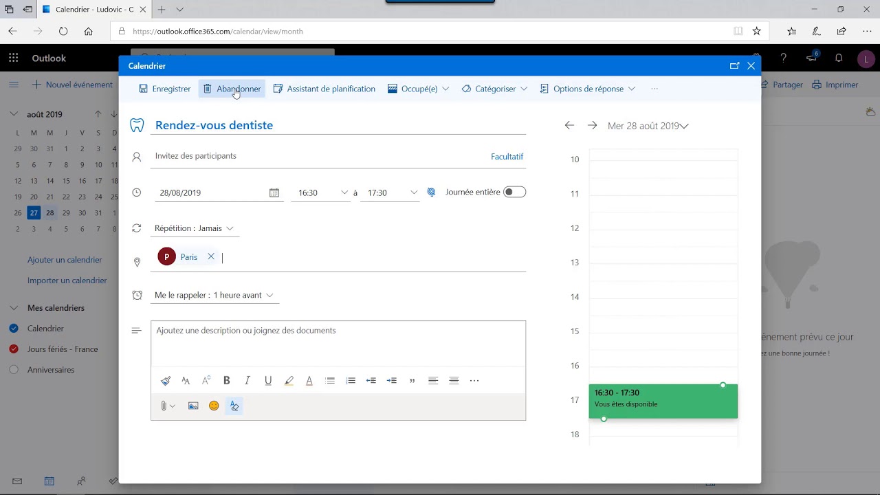 Faire Apparaitre L'agenda Outlook Sur La Page De Garde Android Créer un évènement de calendrier sur Outlook pour le web avec Office