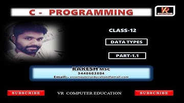 Data Types || Integer Types || C- Programming || Rakesh M.Sc. || Class 12 ||  Part -1.1
