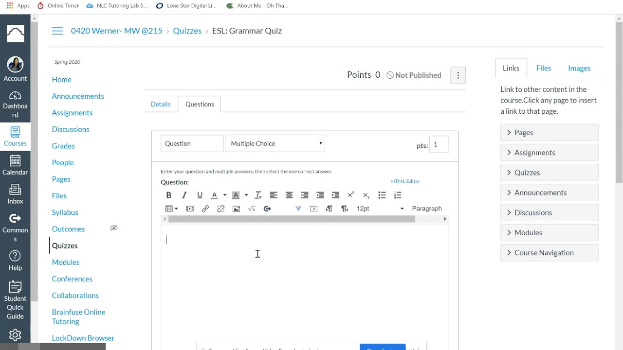 Canvas Tutorial How to create a multiple choice Canvas quiz YouTube