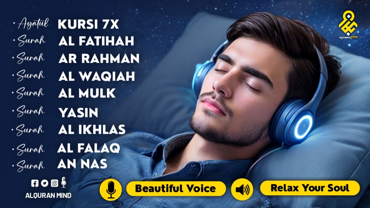Very Calming Quran Recitation For Best Sleep | Al-Fatihah, Ayat Al-kursi, Yasin, Ar-rahman, AlMulk
