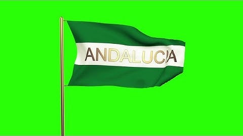 Andalucia Flag With Title Waving In The Wind. Looping Sun Rises Style. Animation Stock Animation