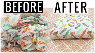 Marie Kondo HOW TO FOLD A FITTED SHEET (Easy & Fast)!!! | Andrea Jean