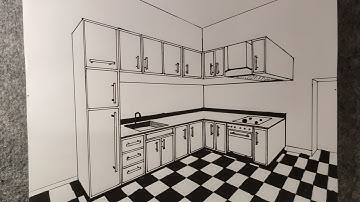 How to draw a kitchen in 2 two-point perspective