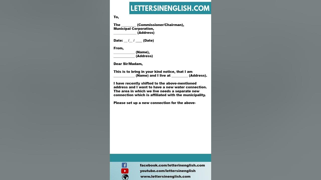 Request Letter for Water Supply Connection YouTube