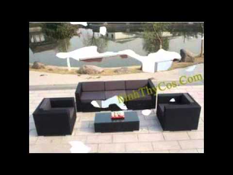 Ban ghe sofa may nhua - Ban ghe cafe - YouTube