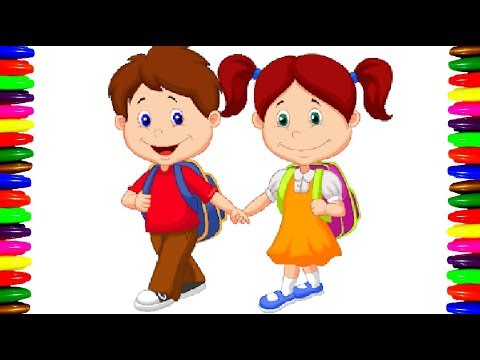 How To Draw And Color School Boys And Girls Coloring Pages For Kids Art Youtube