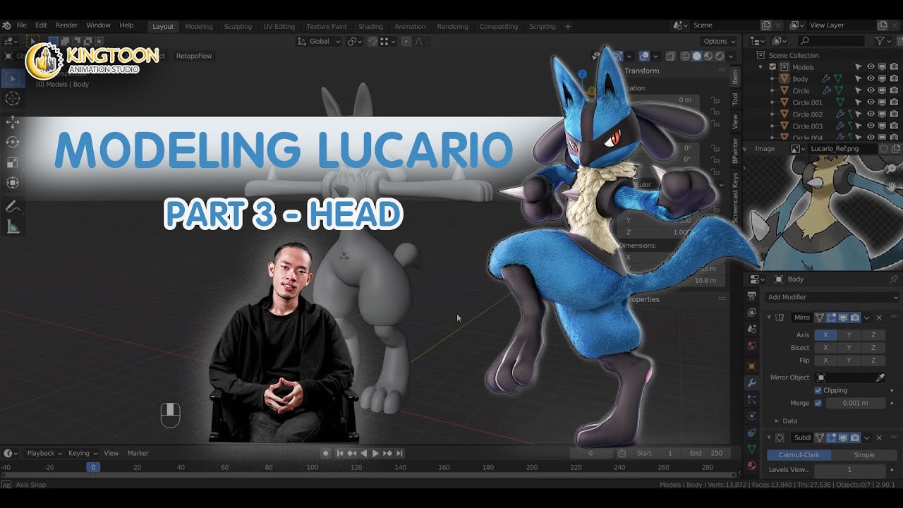 blender model  Update New  Blender Tutorial - Hướng dẫn model nhân vật Lucario - bài 3 Blocking Head