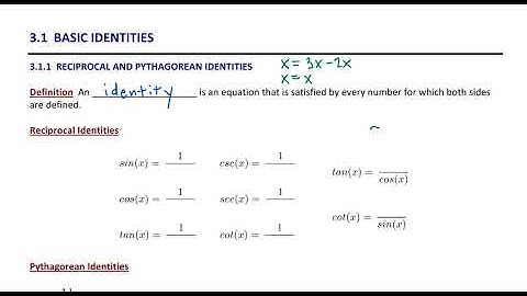 3.1.1 Reciprocal and Pythagorean Identities
