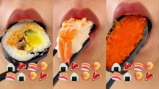 ASMR EMOJI FOOD Sushi Party, Fish Roe, Shrimp, Meat MUKBANG EATING CHALLENGE