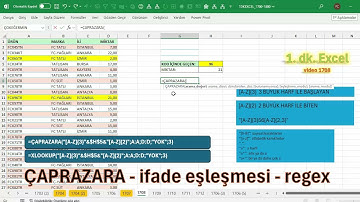 Excel 1 Dakika - ÇAPRAZARA ifade eşleşmesi - regex