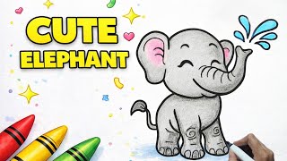 Cute Elephant Drawing 🐘💦 | Easy Step-by-Step Drawing for Kids