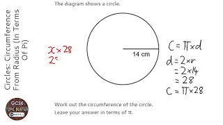 Topic: circles: circumference from radius (in terms of pi)do this
paper online for free: https://www.onmaths.com/circles/grade: 3this
question appears on non...