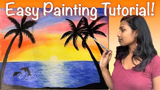 Tropical Sunset Acrylic Painting | Step-by-step tutorial for beginners | DIY With Lavanya