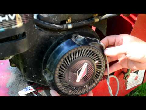 Repairing broken pull starter cord on Troy-Bilt chipper with Briggs