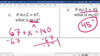 Angles of Parallel Lines and a Transversal Notes Part 2