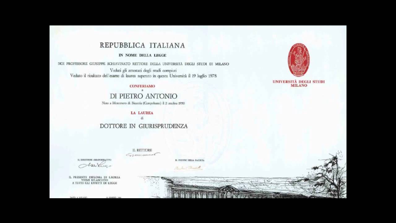 Diploma Di Laurea Di Antonio Di Pietro Youtube