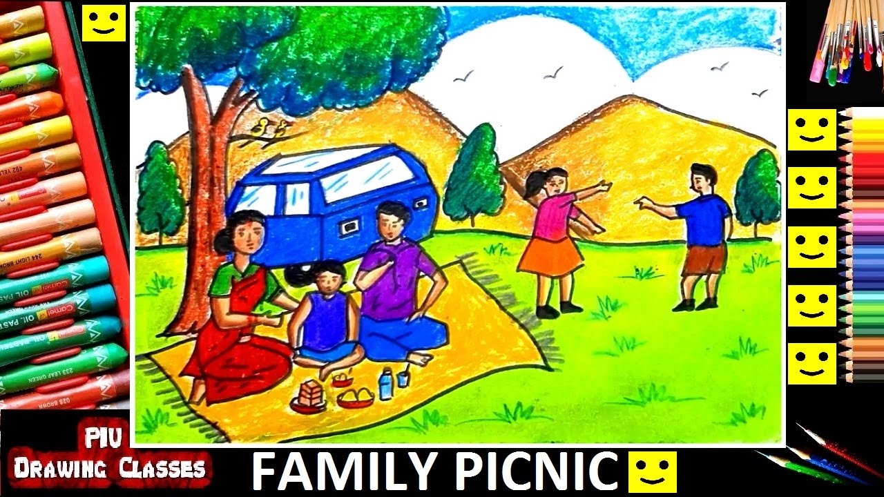 Drawing Cartoon Family Having A Picnic PNG Images | PSD Free Download -  Pikbest
