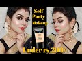 Indian traditional Party makeup for beginners under rs.200|Glowy Dewy Self party makeup look|