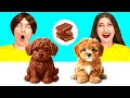 チョコレートの食べ物 vs 本物の食べ物のチャレンジ | 面白いキッチン戦争 Happy Funny