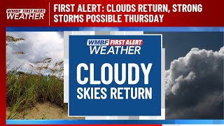 FIRST ALERT: Clouds return, strong storms possible Thursday