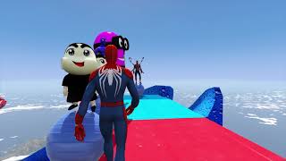 GTA 5 Insane Water Slide Ragdoll Spiderman and other Characters Showdown (FUNNY MOMENT)