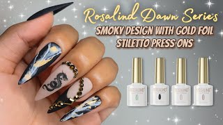 Rosalind Dawn Series Gel Polish Stiletto Press Ons Rhinestones & Smoky Design With D Flakes