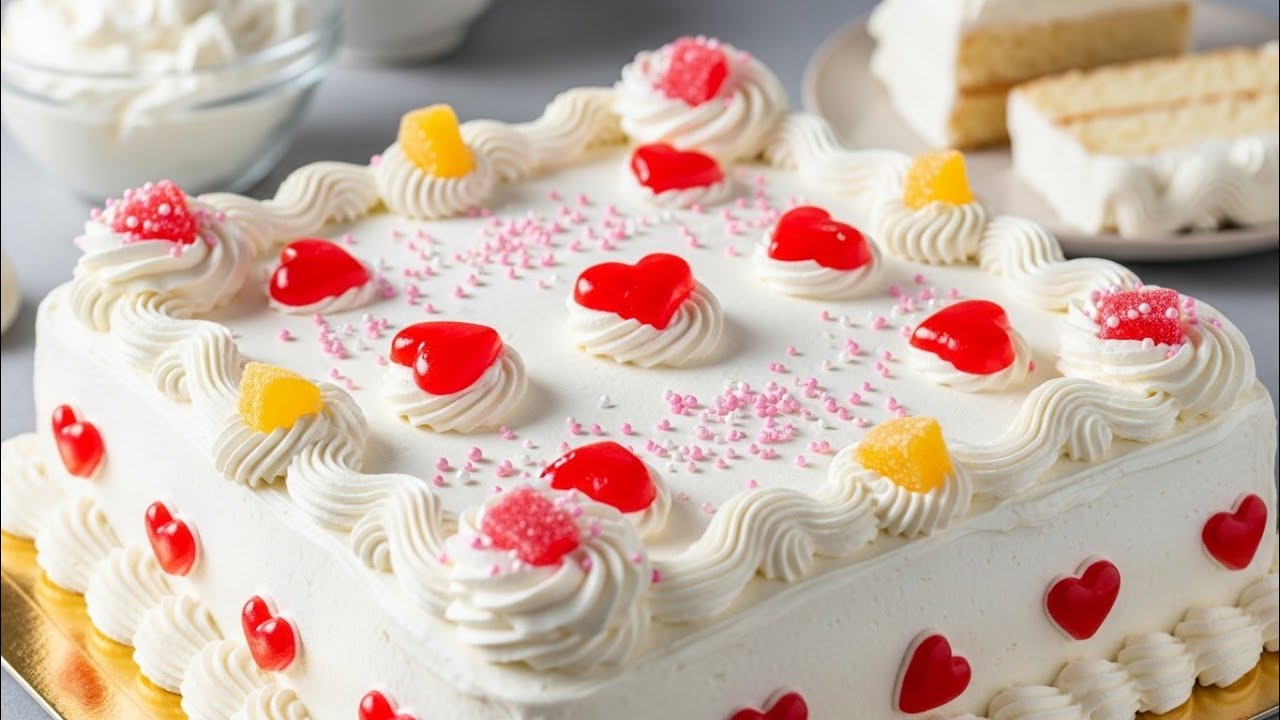 “Pink Sprinkles Heart Cake | Easy and Satisfying Square Cake Decorating Ideas”