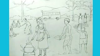 how to draw a picnic scenery