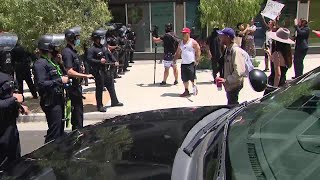 Protesters clash during demonstration outside Koreatown spa