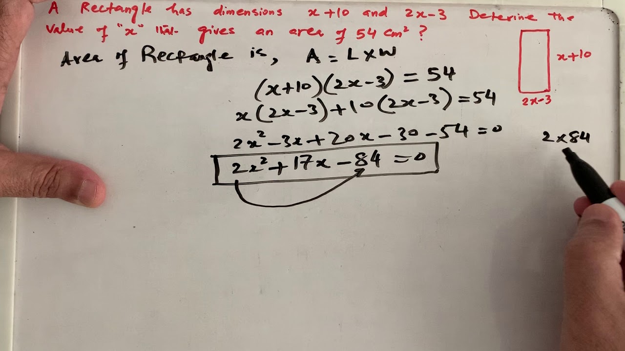 SOLVED: The area of a rectangle is 21x^2 + 22x - 8 square centimeters. Its  height is 3x + 4 centimeters. Find its base.