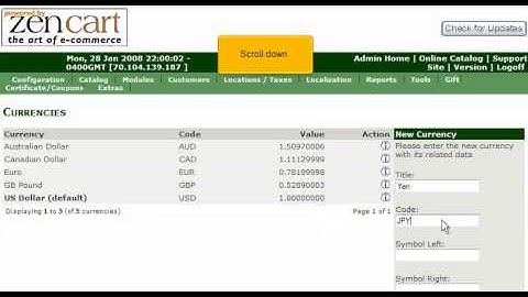How to configure your currency in ZenCart (Flipper Host)