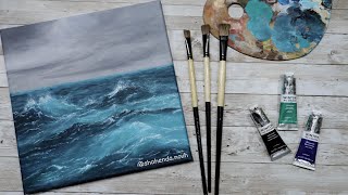 Realistic ocean oil painting - شرح طريقه رسم بحر واقعي بالوان الزيت