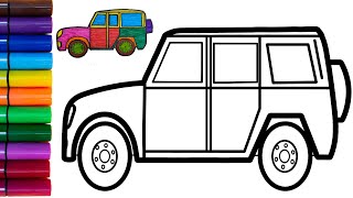 How To Draw Jeep Painting And Coloring Rainbow Jeep For Kids And Toddlers Step By Step