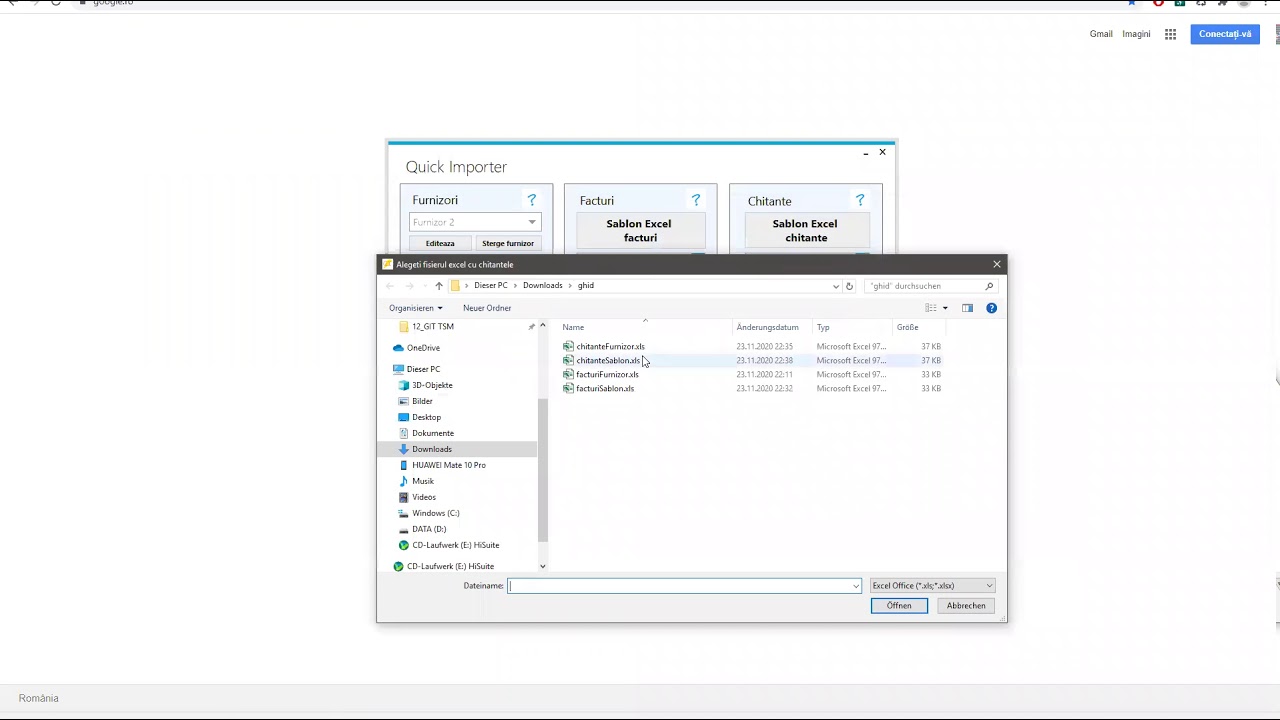 Generare fisier chitante cu ajutorul sablonului Excel