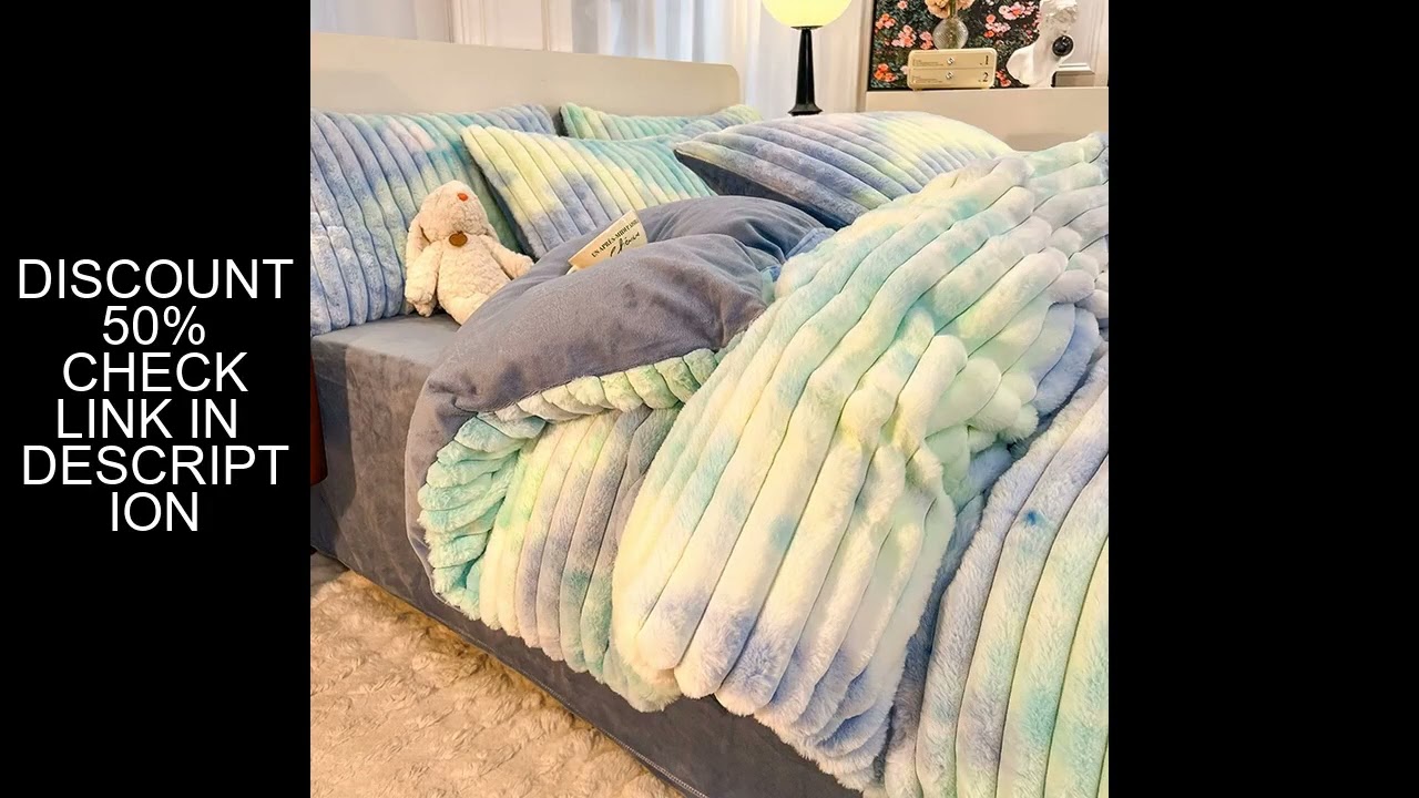 Warm Imitation Rabbit Fur Velvet Bedding Set,AB Side Duvet Cover,Flanne Plush Bed Sheet,Queen King H