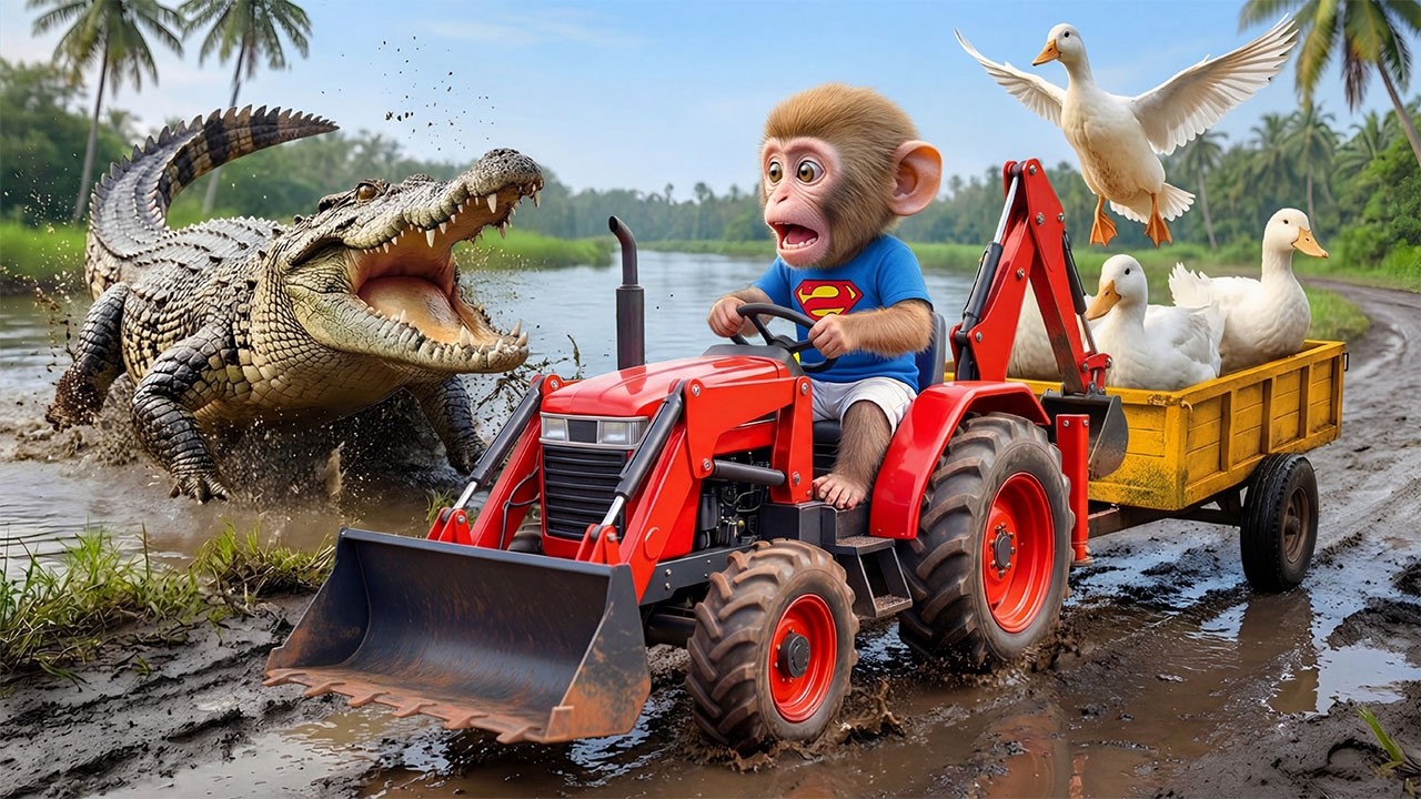 🐒🦆 Обезьянка Изи храбро спасает уток от свирепого крокодила! Захватывающий финал 😱🐊