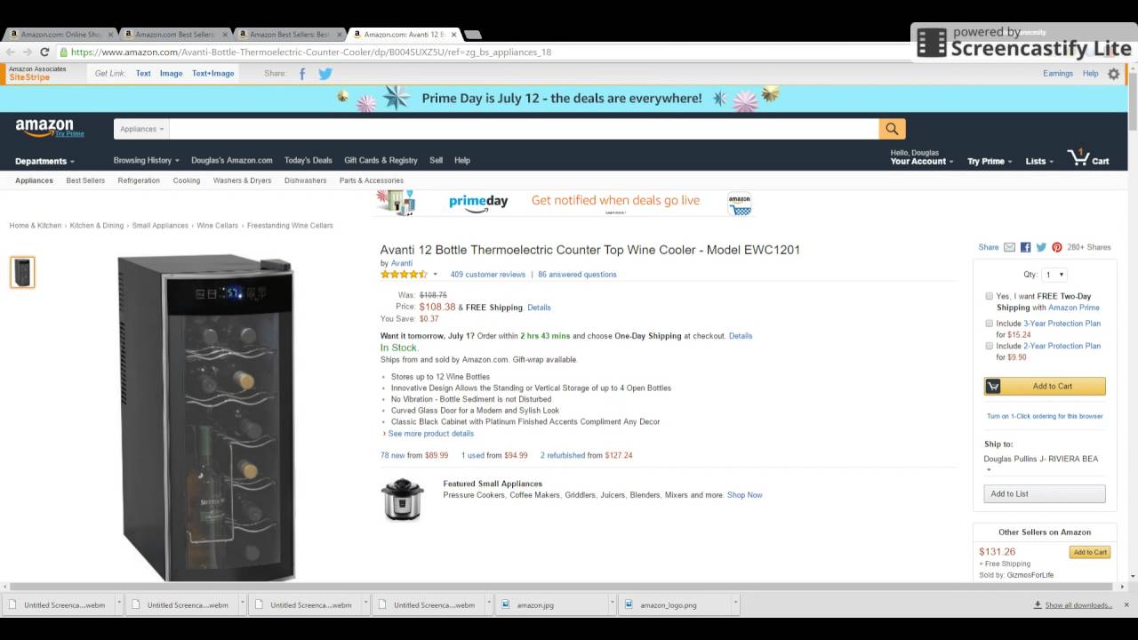 Avanti 12 Bottle Thermoelectric Counter Top Wine Cooler Model EWC1201